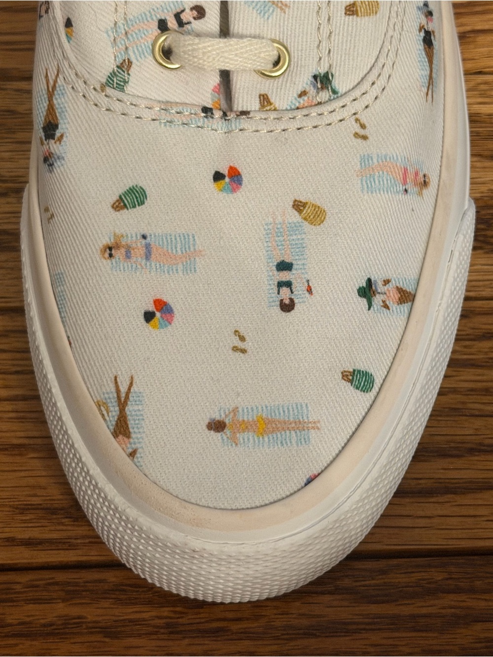 Rifle Paper Co X Keds Sun Girls White Canvas Lace-Up Sneakers with Beach Print - Picture 5 of 9